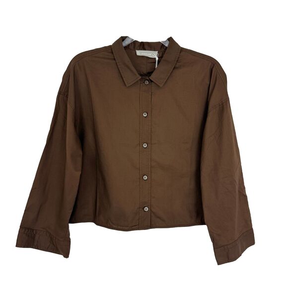 EVERLANE The Woven PJ Top S Chestnut Brown Button Up Cropped Boxy Shirt NWT B58 - Picture 2 of 6